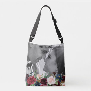 Sac Ajustable Blush Pink Bourgogne Floral Élégant Mr & Mrs Photo
