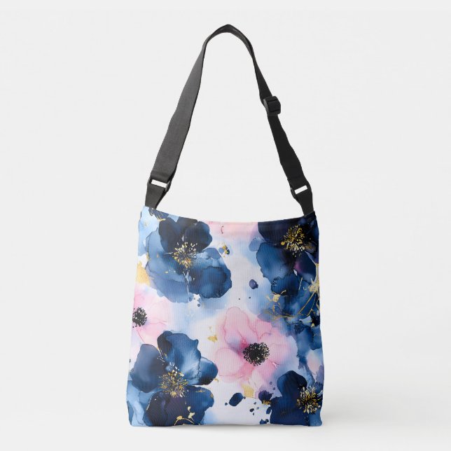 Sac Ajustable Blush Rose Gold Bleu de Nuit Floral Aquarelle (Devant)