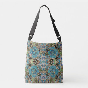 Sac Ajustable bohème girly chic argent turquoise fleur bleu