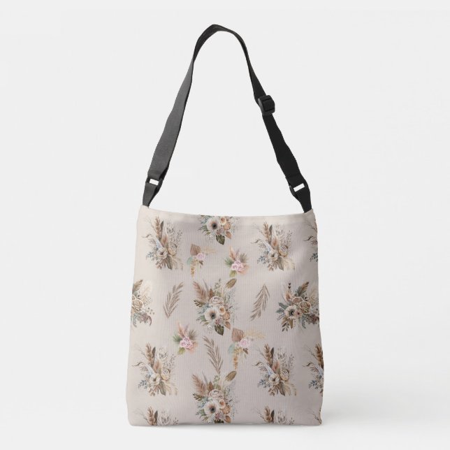 Sac Ajustable Boho beige floral botanique fleurs roses vertes  (Dos)