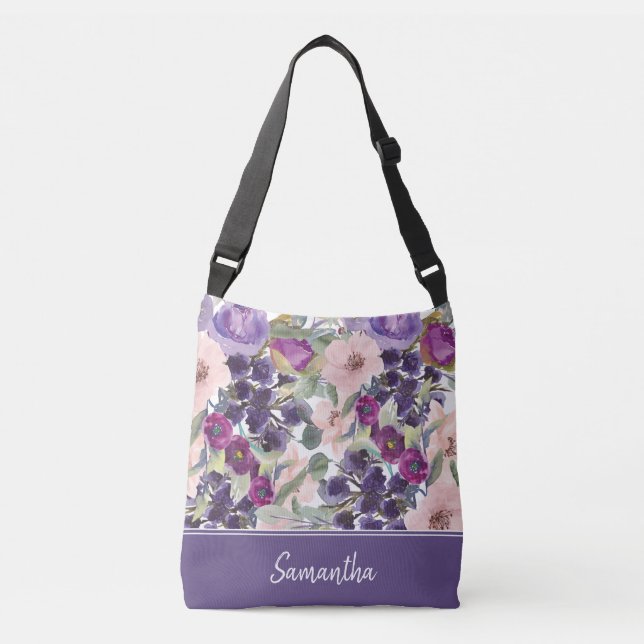Sac Ajustable Boho Blush rose violet Aquarelle d'aquarelle Flora (Devant)