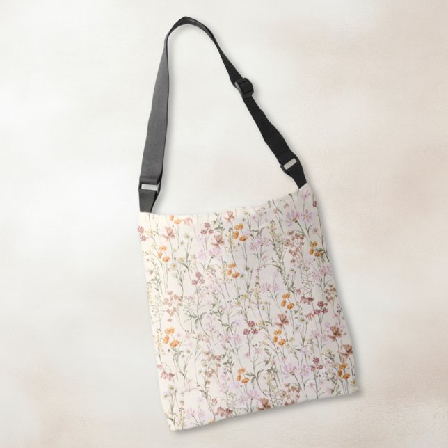 Sac Ajustable Boho Fleur sauvage Tout-Sur-Impression Épaule Beig (Créateur téléchargé)