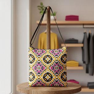 Sac Ajustable Boho jaune et rose Motif géométrique ethnique