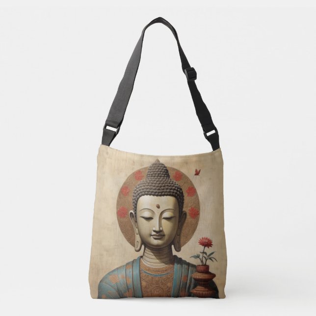 Sac Ajustable Bouddha enchanté en méditation avec des fleurs  (Devant)