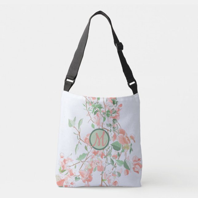 Sac Ajustable Bougainvilliers rose Floral Monogramme Aquarelle (Devant)