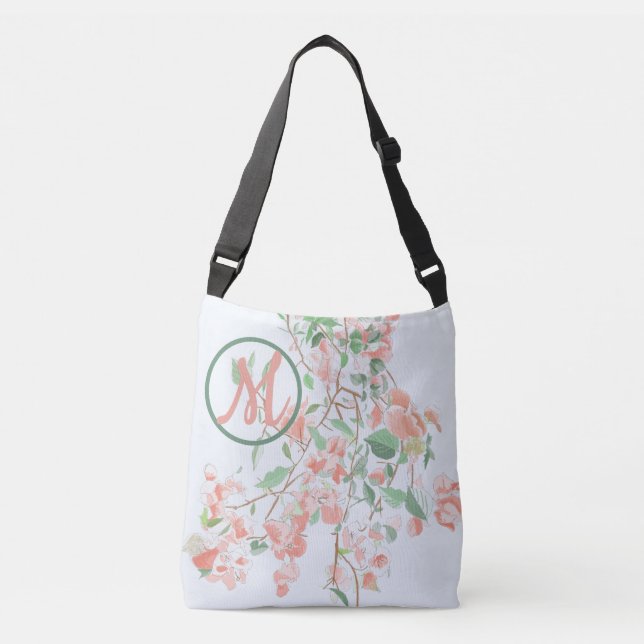 Sac Ajustable Bougainvilliers roses Floral Monogramme Aquarelle (Devant)