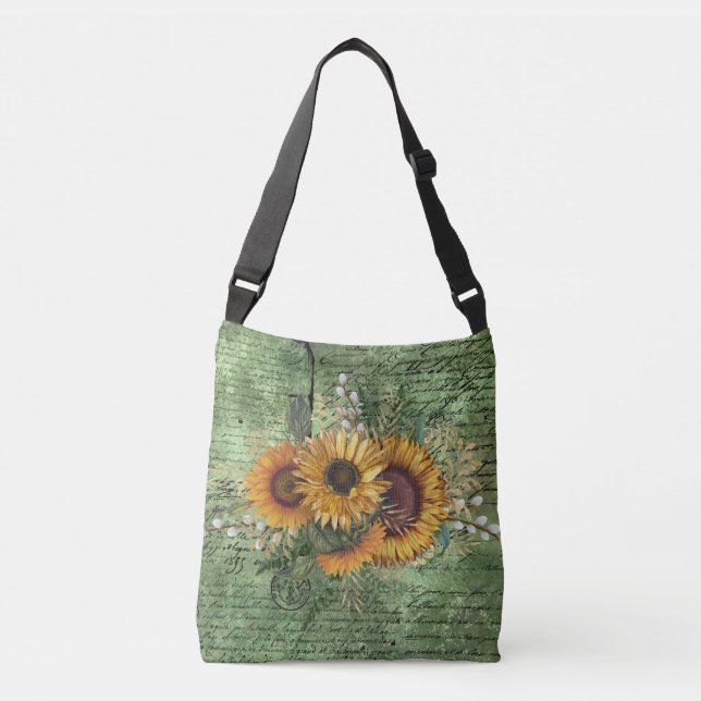 Sac Ajustable Bouquet de tournesol vintage Ephémère verte (Devant)