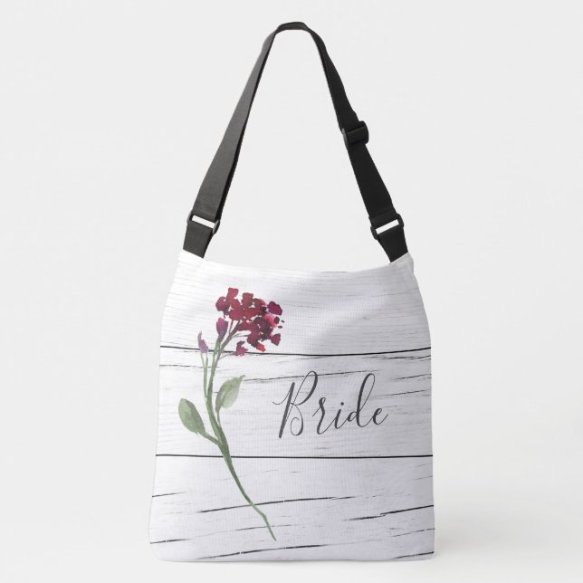 Sac Ajustable Bourgogne Floral Elégant Rustique Aquarelle Mariée (Devant)
