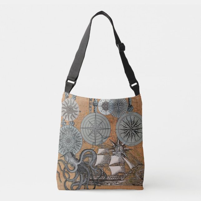 Sac Ajustable Boussole Rose Vintage Nautique Octopus Ship (Devant)