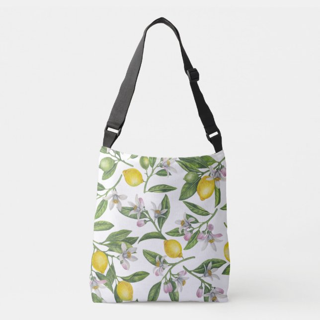 Sac Ajustable Branches de citron avec fleurs et fruits sur blanc (Devant)