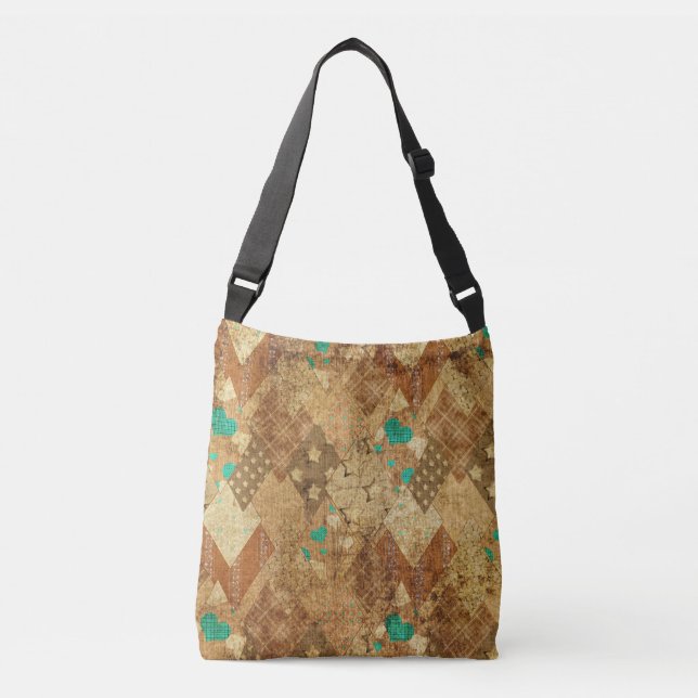 Sac Ajustable Brown Grunge Quilt Stars Coeurs (Devant)