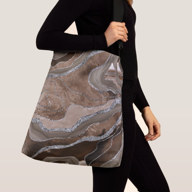 Sac Ajustable Brown Marbre Agate Parties scintillant argent Glam (De près)