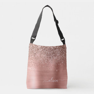 Sac Ajustable Brushed metal rose Gold Pink Glitter Monogram