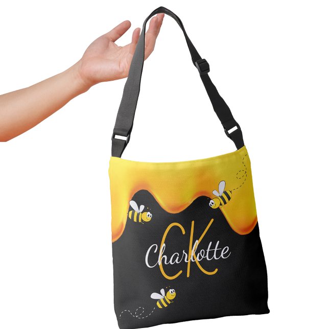 Sac Ajustable Bumble abeilles miel goutte de monogramme noir or  (Créateur téléchargé)