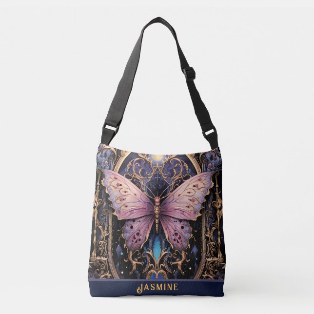 Sac Ajustable Butterfly violet rose or Art déco tendance (Devant)