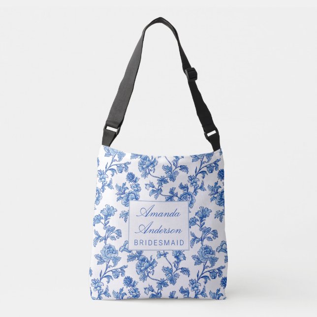 Sac Ajustable Cadeau Bridesmaid de la Chinoiserie Bleue et Blanc (Devant)