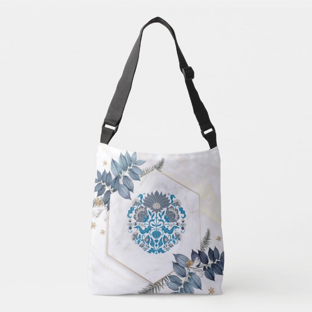 Sac Ajustable Cadre floral bleu élégant (Devant)