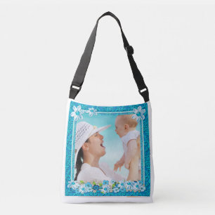 Sac Ajustable Cadre photo floral bleu et blanc