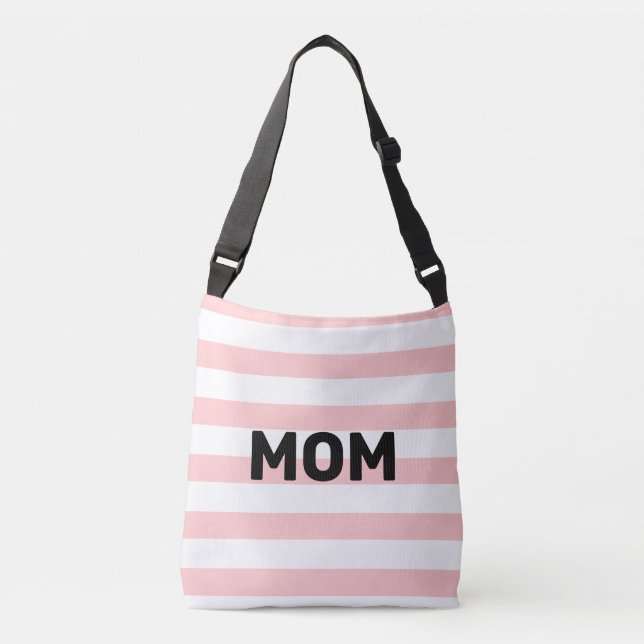 Sac Ajustable Calligraphie maman sur rayures roses et blanches (Devant)