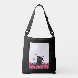 Sac Ajustable Carlin Noir Avec Papillons Bleus Et Gerberas