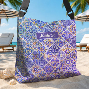 Sac Ajustable Carreaux bleus violets siciliens méditerranéens me