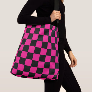 Sac Ajustable Carrés à carreaux rose vif noir géométrique rétro