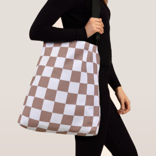 Sac Ajustable Carrés à damier marron moka blanc géométrique rétr