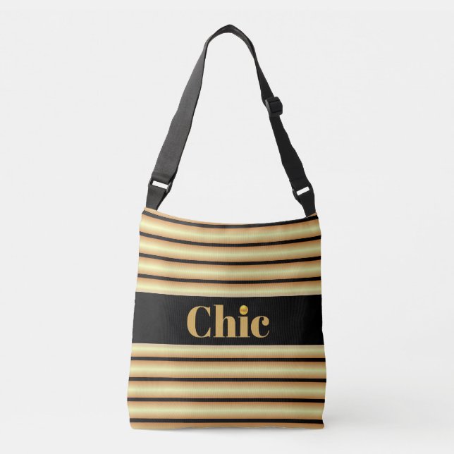 Sac Ajustable Ceinture noire chic sur rayures dorées (Devant)