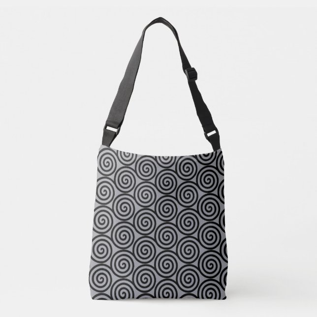 Sac Ajustable Cercles en spirale noire sur gris argent rapide (Devant)