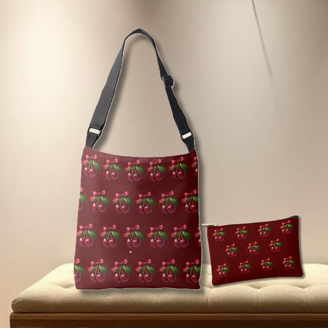 Sac Ajustable Cerises avec Bow-Cherry Rouge (Cherries with a Bow-Tote bag with cherries and a small pouch with cherries)