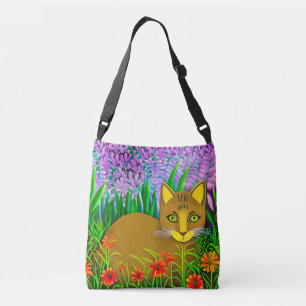Sac Ajustable Chat à l'oeil vert dans un jardin fleuri