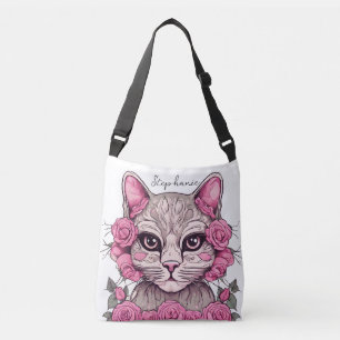 Sac Ajustable Chat avec des roses roses
