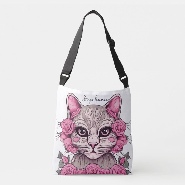 Sac Ajustable Chat avec des roses roses (Devant)