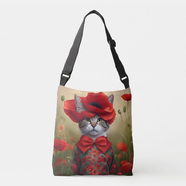 Sac Ajustable Chat avec une robe faite de coquelicot (Devant)