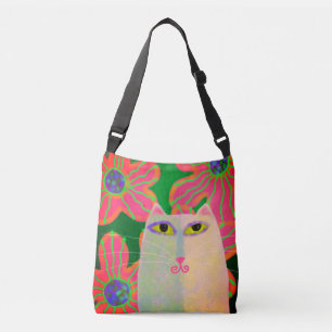 Sac Ajustable Chat blanc aux fleurs Art Abstrait