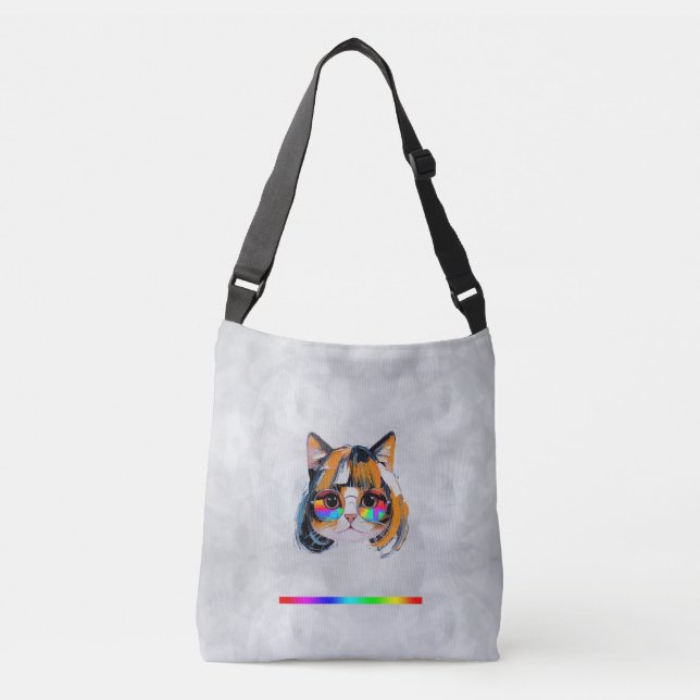 Sac Ajustable Chat dans une perruque + Lunettes de soleil (Peint (Devant)
