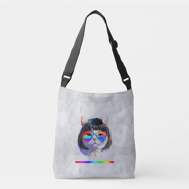 Sac Ajustable Chat dans une perruque + Lunettes de soleil (Peint (Devant)