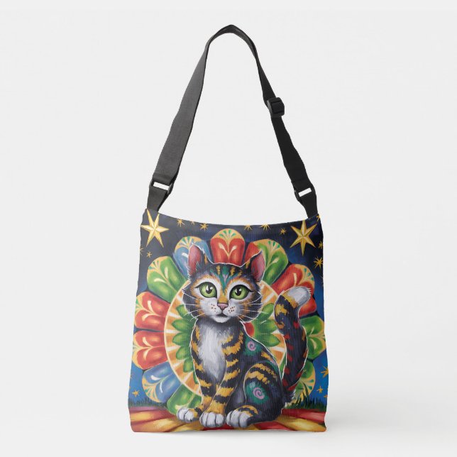 Sac Ajustable Chat d'art populaire coloré (Devant)