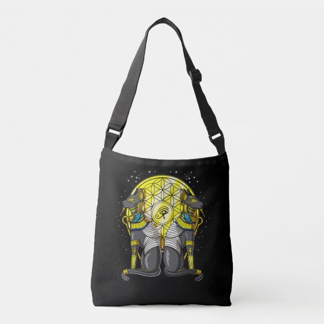 Sac Ajustable Chat égyptien Déesse Bastet Ankh Géométrie Sacrée (Devant)