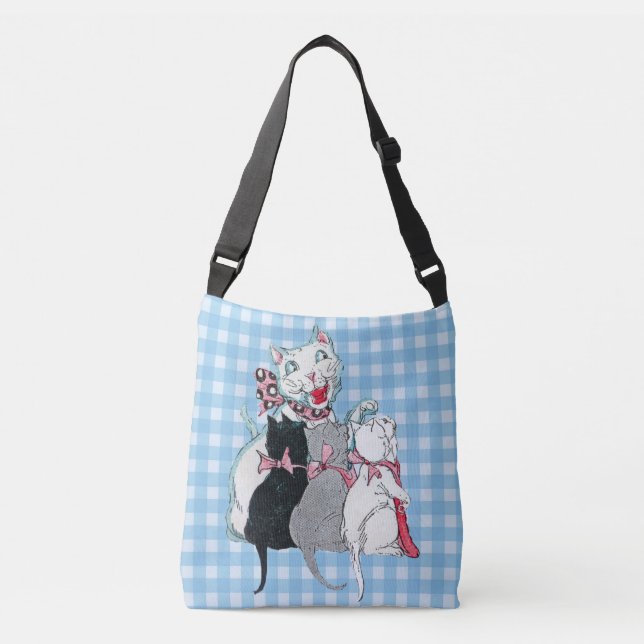 Sac Ajustable Chat Mère Blanc Amoureux Avec Trois Chatons Plaid (Devant)