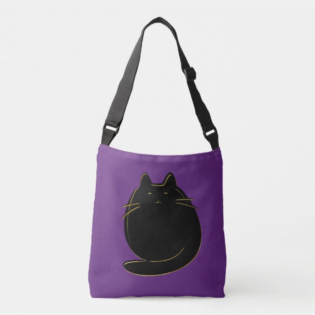 Sac Ajustable Chat mignon de noir et d'or sur le pourpre (Devant)