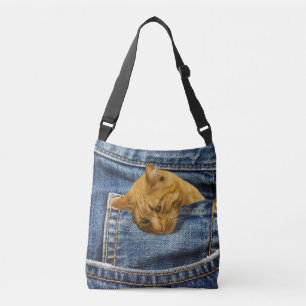 Sac Ajustable Chat mignon en jean poche illusion drôle