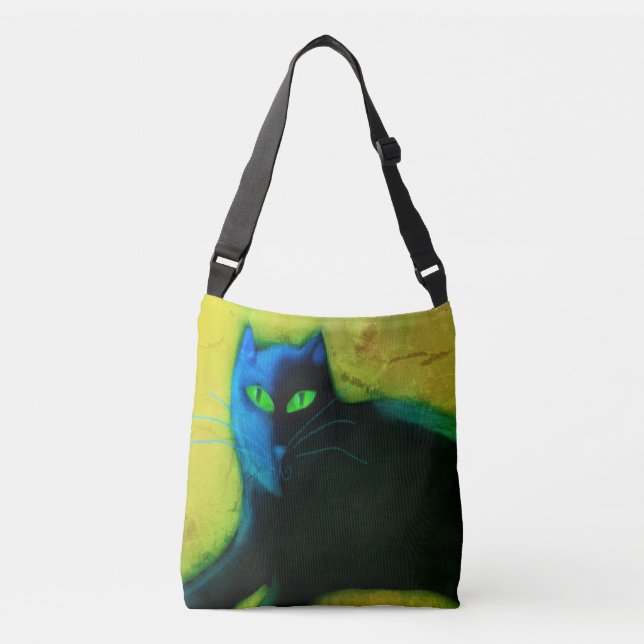 Sac Ajustable Chat noir aux yeux verts Art Abstrait (Devant)