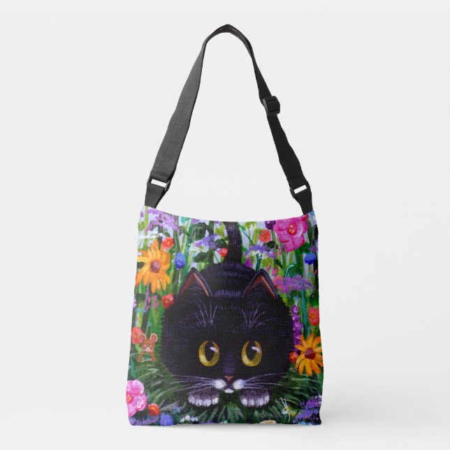 Sac Ajustable Chat noir blanc et fleurs été (Devant)