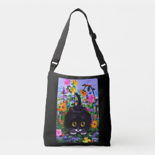 Sac Ajustable Chat noir blanc et fleurs été