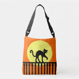 Sac Ajustable Chat noir éffrayant marcher sur la clôture Lune Or
