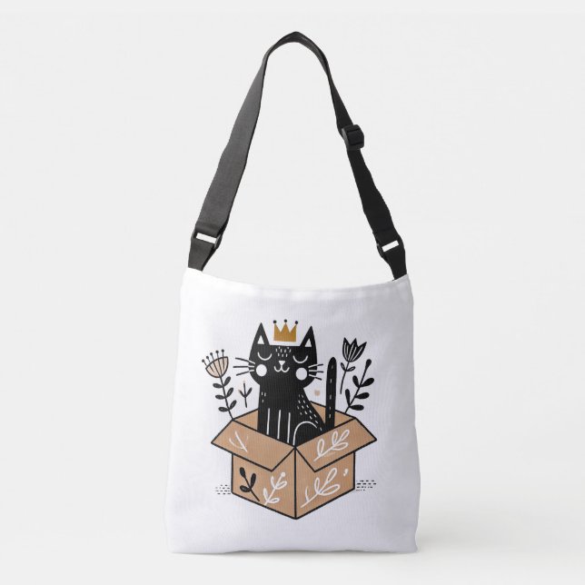 Sac Ajustable Chat noir Whimsical dans une boîte avec couronne (Devant)