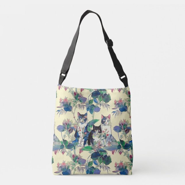 Sac Ajustable Chats à l'aquarelle dans un jardin (Dos)