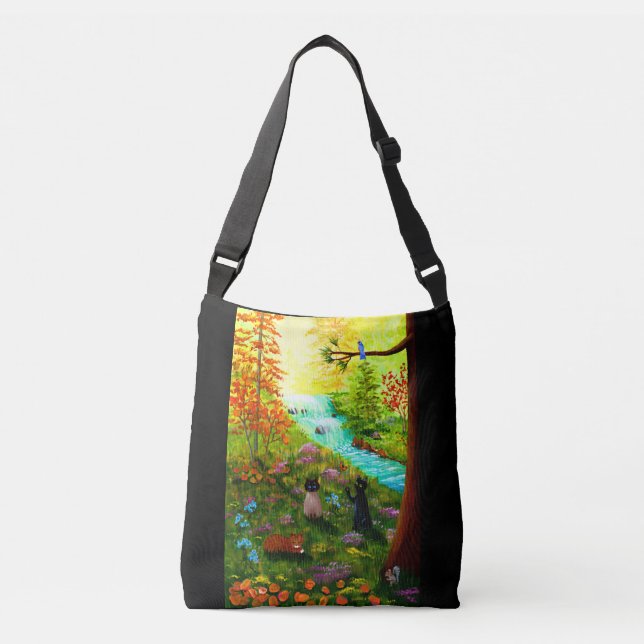 Sac Ajustable Chats d'automne Arbres du ruisseau Waterfall (Devant)