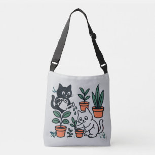 Sac Ajustable Chats noirs et blancs jardinant des plantes